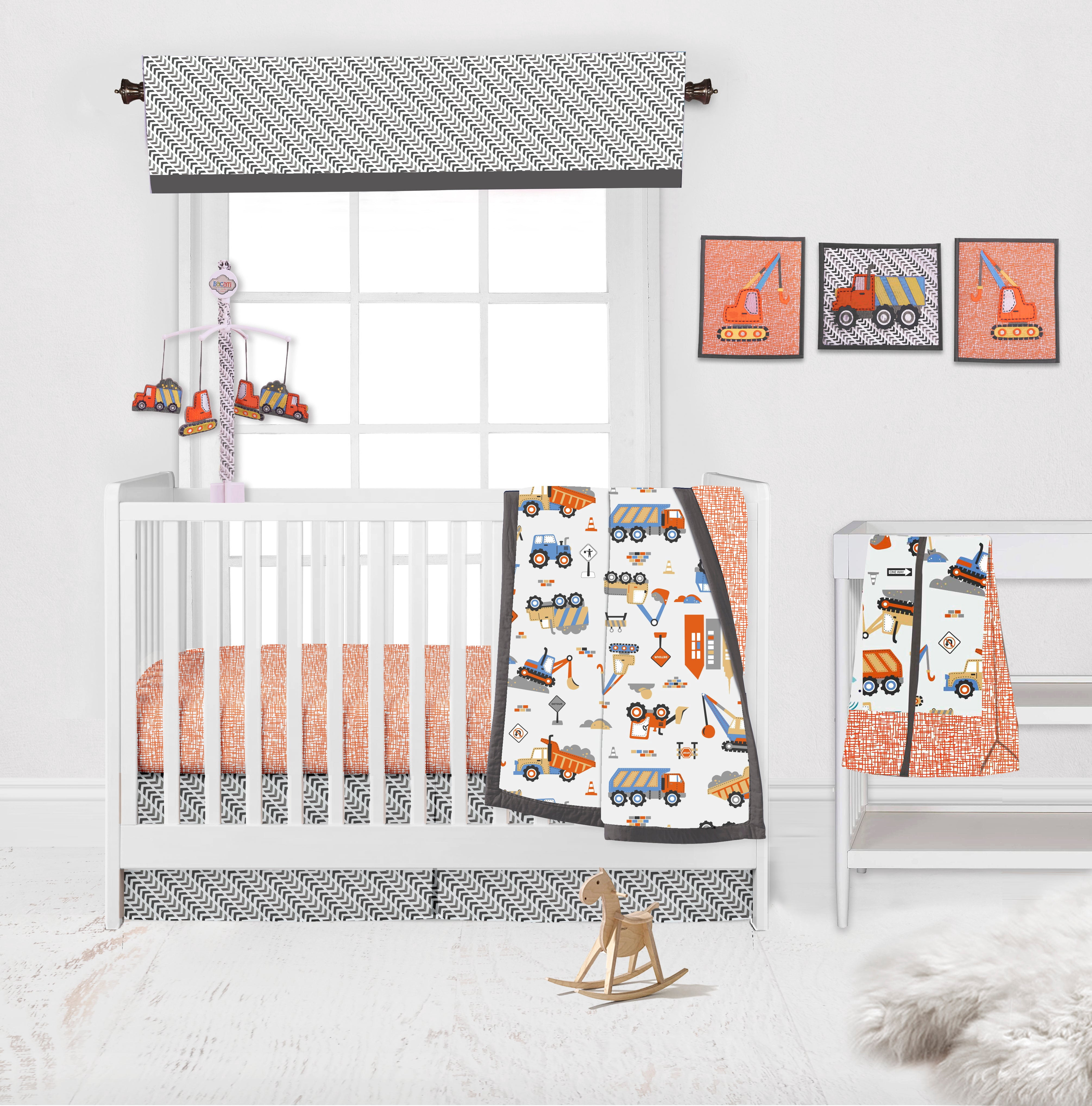 Bacati - Construction Yellow/Orange/Grey/Blue Musical Baby Crib Mobile