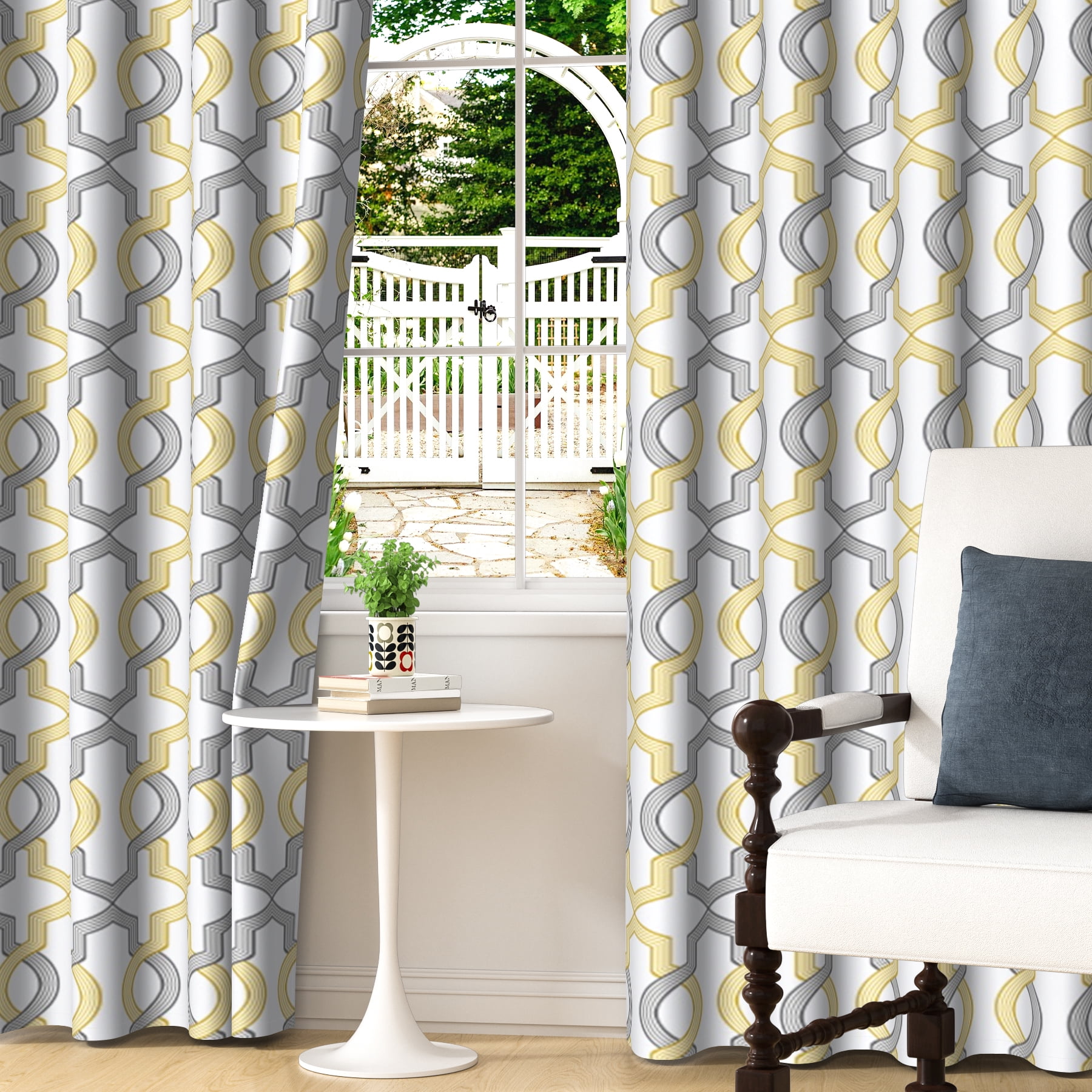 Lfeey Blackout Curtains for Bedroom, Plaid Yellow Gray Geometric Pattern Curtains with Top Grommets, 52"x84", 2 Panels