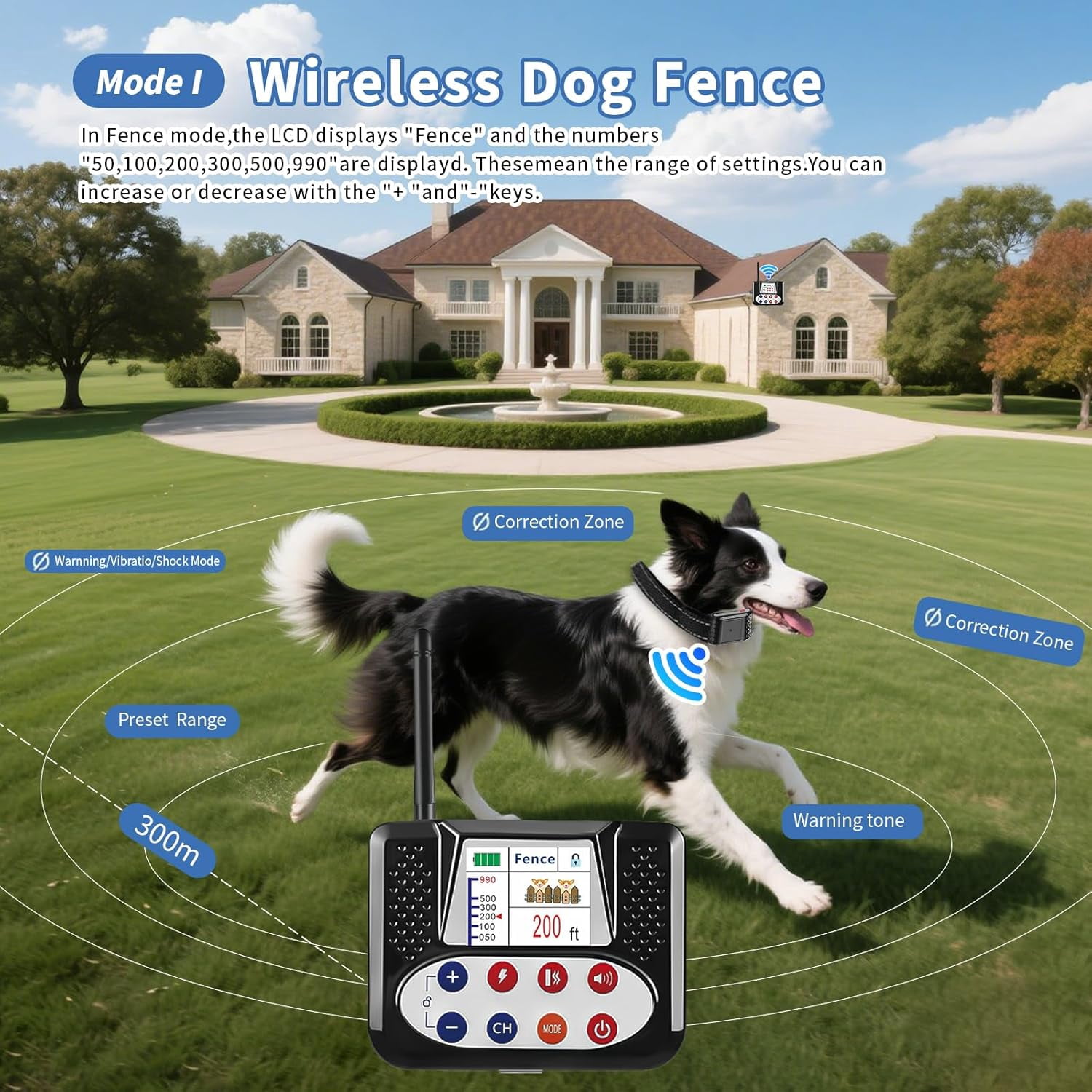 Wireless Dog Fence System, Invisible Shock & Vibration Training Collar, Waterproof Adjustable Perimeter for Outdoor Safety