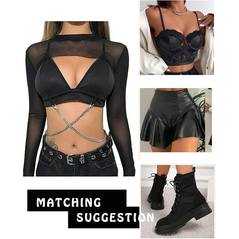 Avidlove Mesh Crop Tops for Women Mock Neck Long Sleeve Crop Top See  Through Shirt Top Sexy Clubwear(Black Medium) 