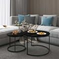 thumbnail image 3 of MAYEERTY 27.6" Nesting Coffee Table Set of 2, Round Wood Marble Top & Sturdy Metal Frame for Balcony Yard, Black, 3 of 7