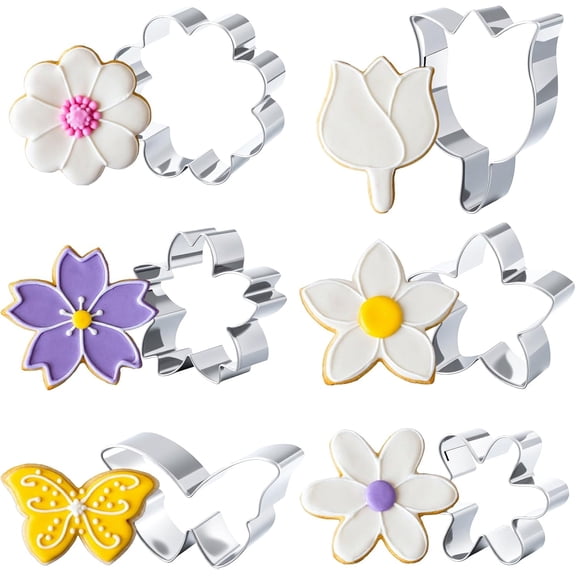 6pcs Stainless Steel Cookie Cutters, 3 inches Flower and Butterfly Shaped Cookie Cutter Set, Kitchen Baking Tools