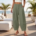 thumbnail image 6 of Linen Barrel Pants Women Cotton Palazzo High Waisted Balloon Pants Summer Casual Beach Boho Wide Leg Baggy Trousers Green L, 6 of 8