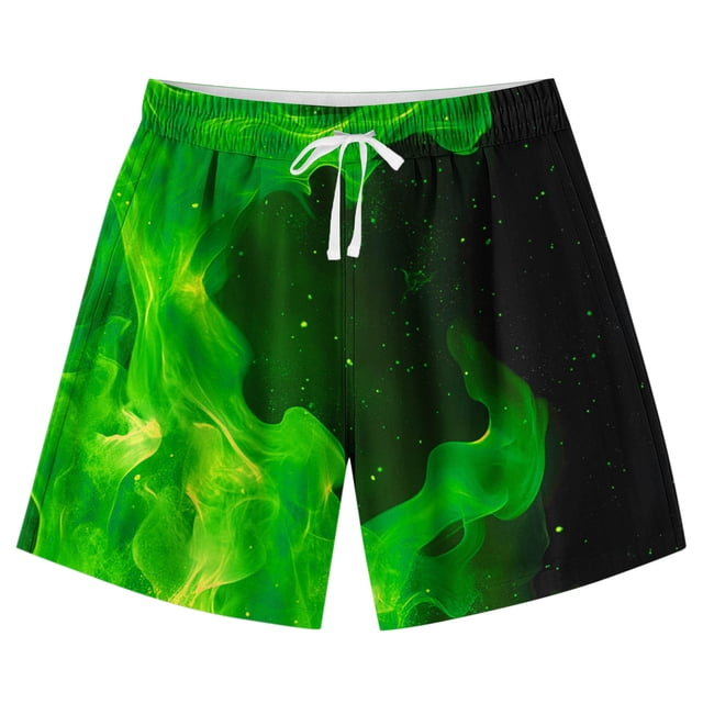 Swim Shorts for Kids , Adjustable Waist with Drawstring, Polyester-Spandex Blend, Quick-Dry Beach Short, Green, Size 160 (7-14 Years)