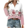 thumbnail image 5 of Womens Button Down Shirt Long Sleeve Blouse Business Work Tops Dressy Casual Floral Printed Outfits Pink S, 5 of 6