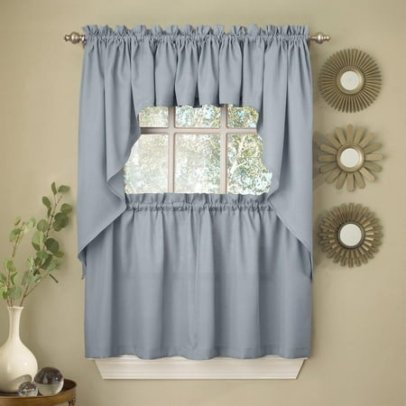 Light Blue Opaque Solid Ribcord Kitchen Curtains Choice Of Tier