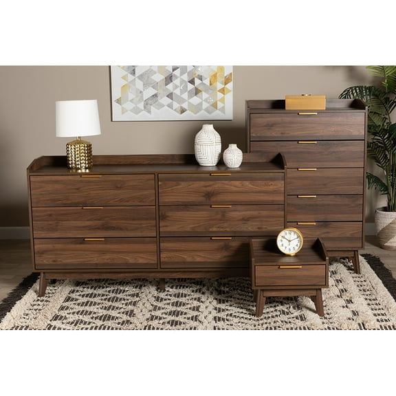 Baxton Studio Lena Mid-Century Modern Walnut Brown Finished Wood 3-Piece Storage Set