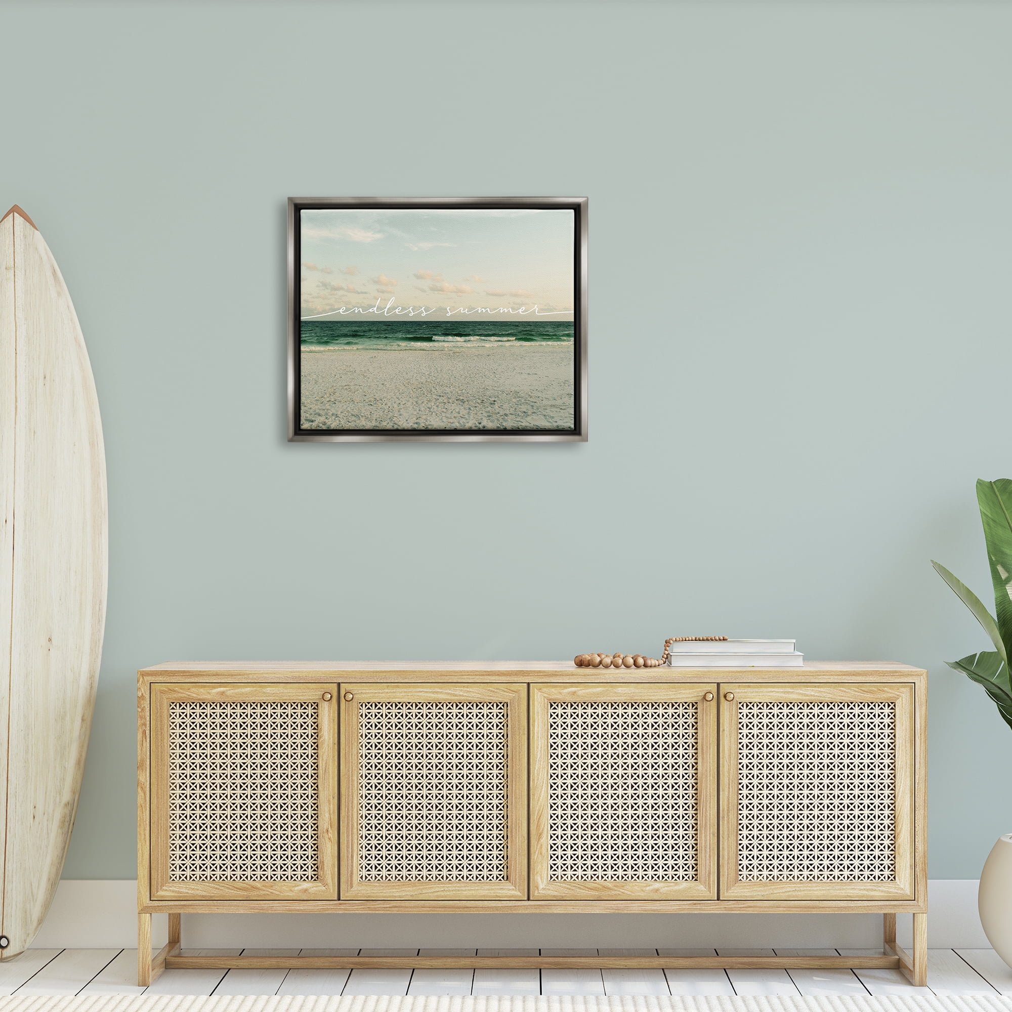 Stupell Endless Summer Beach Coast Waves Landscape Painting Gray Floater Framed Art Print Wall Art