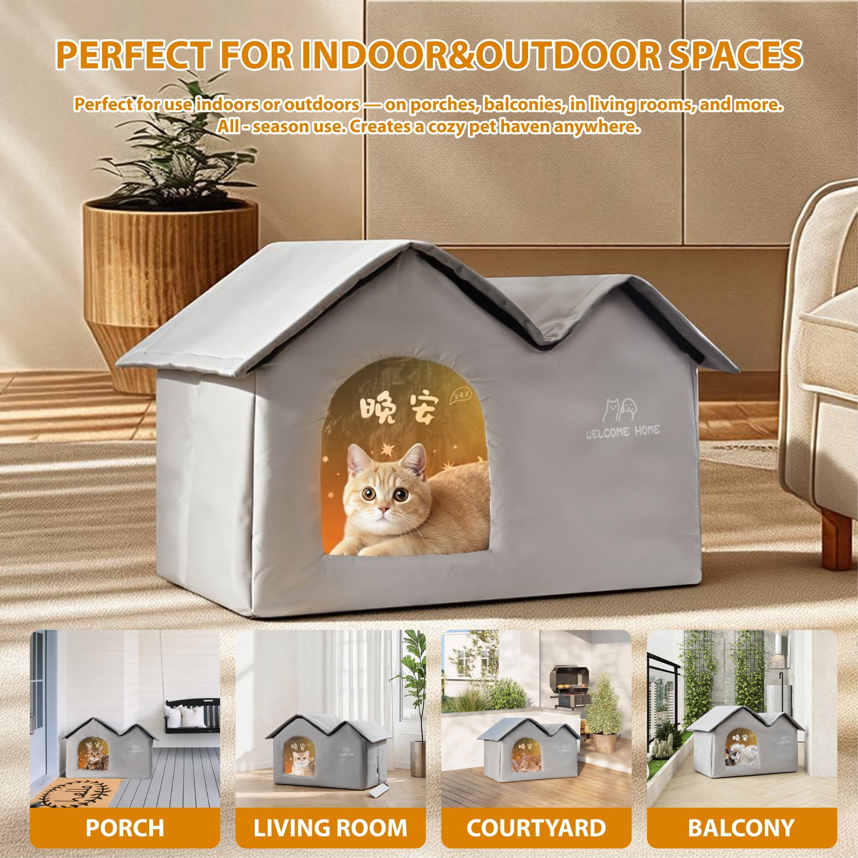 2-in-1 Heating & Cooling Pet House: Foldable 3-Size Cat/Dog Bed with USB Adjustable Temperature | Indoor Outdoor Comfort