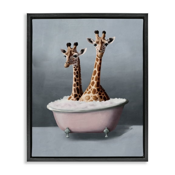 Stupell Industries Giraffe Pair in Tub Bath & Laundry Painting Black Floater Framed Canvas Art Print Wall Art, 17 x 21