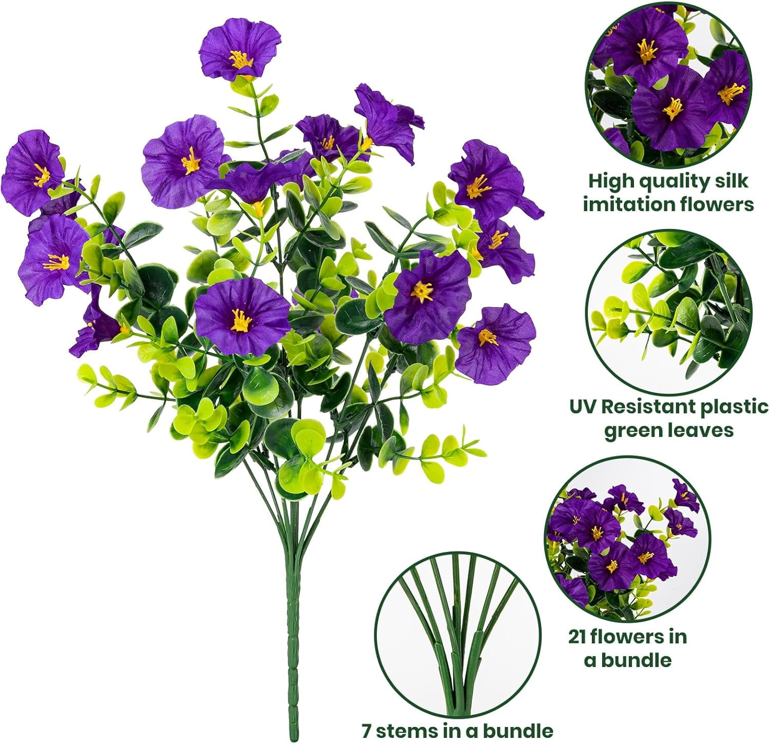 Artificial Fake Flowers Plants for Outdoors Decoration, 16 Bundles Silk Colorful Morning Glory UV Resistant Realistic Faux Flower for Outside Planter Porch Patio Yard Balcony (8 Color)