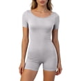 thumbnail image 5 of Yigetop Combinaison de Sommeil Extensible Col Rond Manches Courtes Combinaison Côtelée Ajustée Confortable Quotidien Décontracté Maison & Extérieur Pyjama Combinaison Gris P, 5 of 5