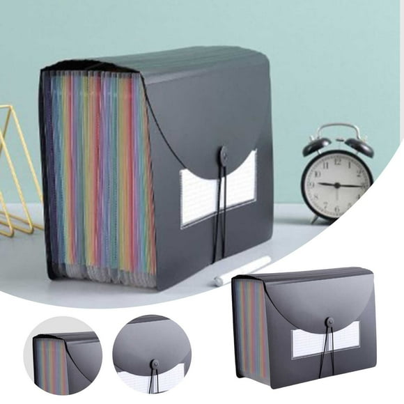 WIFKLSIIPG A4 Rainbow Package 12 Layer 18 Line Upgrade Version of Hot Round Lid Clamshell Folder(Black)