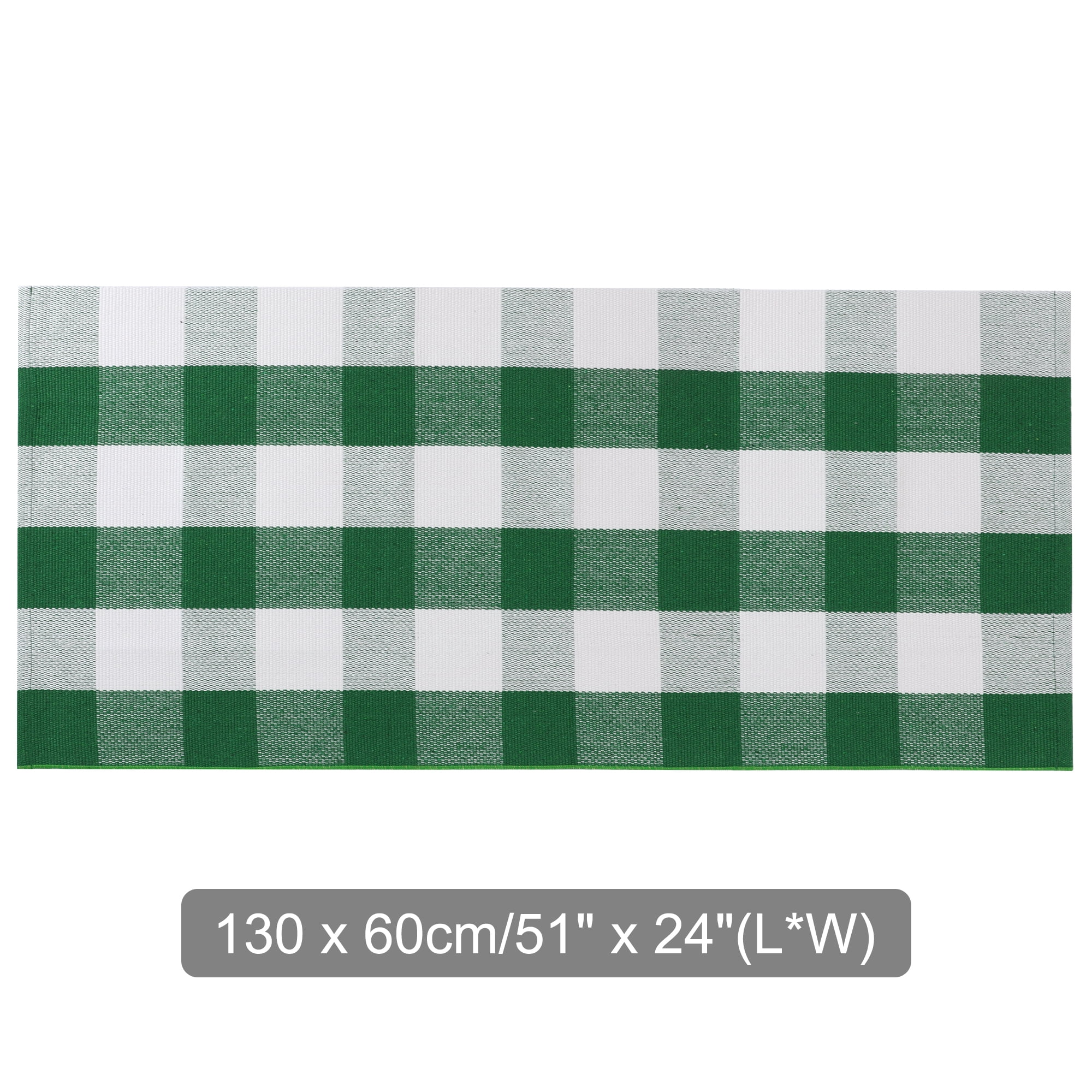 Unique Bargains Cotton Woven Checkered Area Floor Rug Carpet Mat Green & White 51"x24"