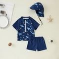 thumbnail image 2 of Kaprioy Toddler Baby Boys' 3-Piece Swimsuit Set Short Sleeve Bathing Suit Baby Rash Guard Swimwear with Sun Hat, 2 of 7
