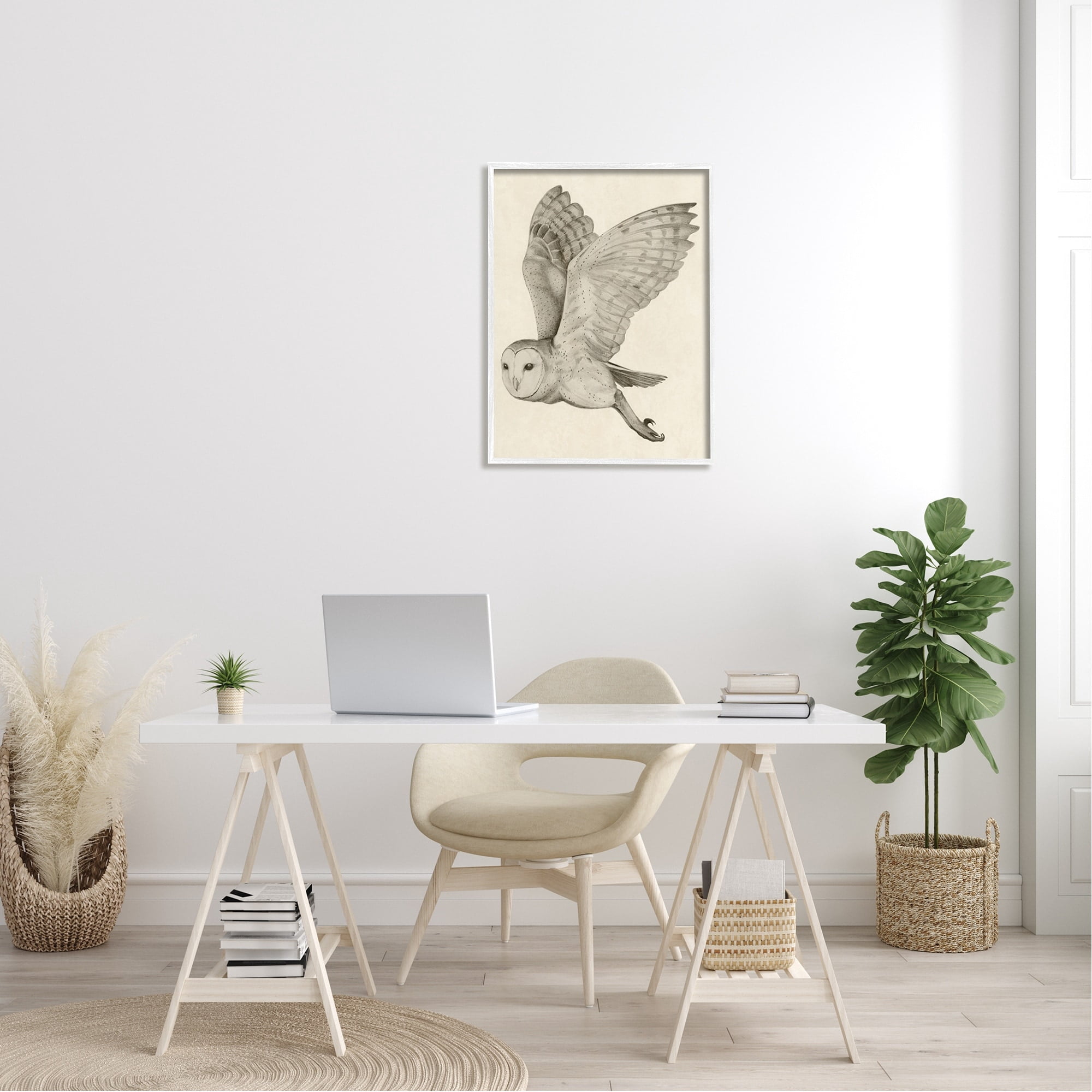 Stupell Industries Flying Barn Owl Wings Detailed Monochrome Drawing Framed Wall Art, 24 x 30, Design by Grace Popp