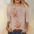 thumbnail image 2 of fartey T-Shirt Tunique à Manches 3/4 pour Femme Grande Taille, Tendance, à Imprimé Floral, Chandail à Enfiler, Hauts Décontractés à Col Rond, T-Shirts Doux et Confortables, Blouses de Plage Mode, Haut, P-4TG, 2 of 5