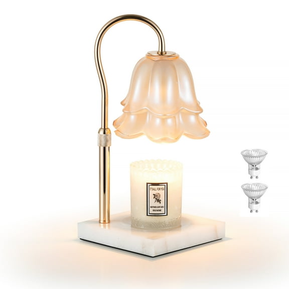Sziqiqi Floral Candle Warming Lamp with Timer: Apricot Shade Marble Base Elegant Height Adjustable Wax Warmer for Home Decor Mothers Day Birthday Gift for Women