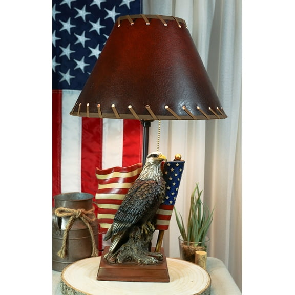 Patriotic Bald Eagle With American Flag Memorial Table Lamp Figurine 19" Tall