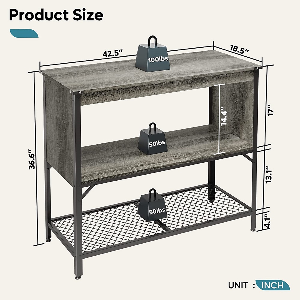 Bestier Farmhouse Kitchen Island with Storage, Portable Coffee Bar Shelf Console Table, Grey