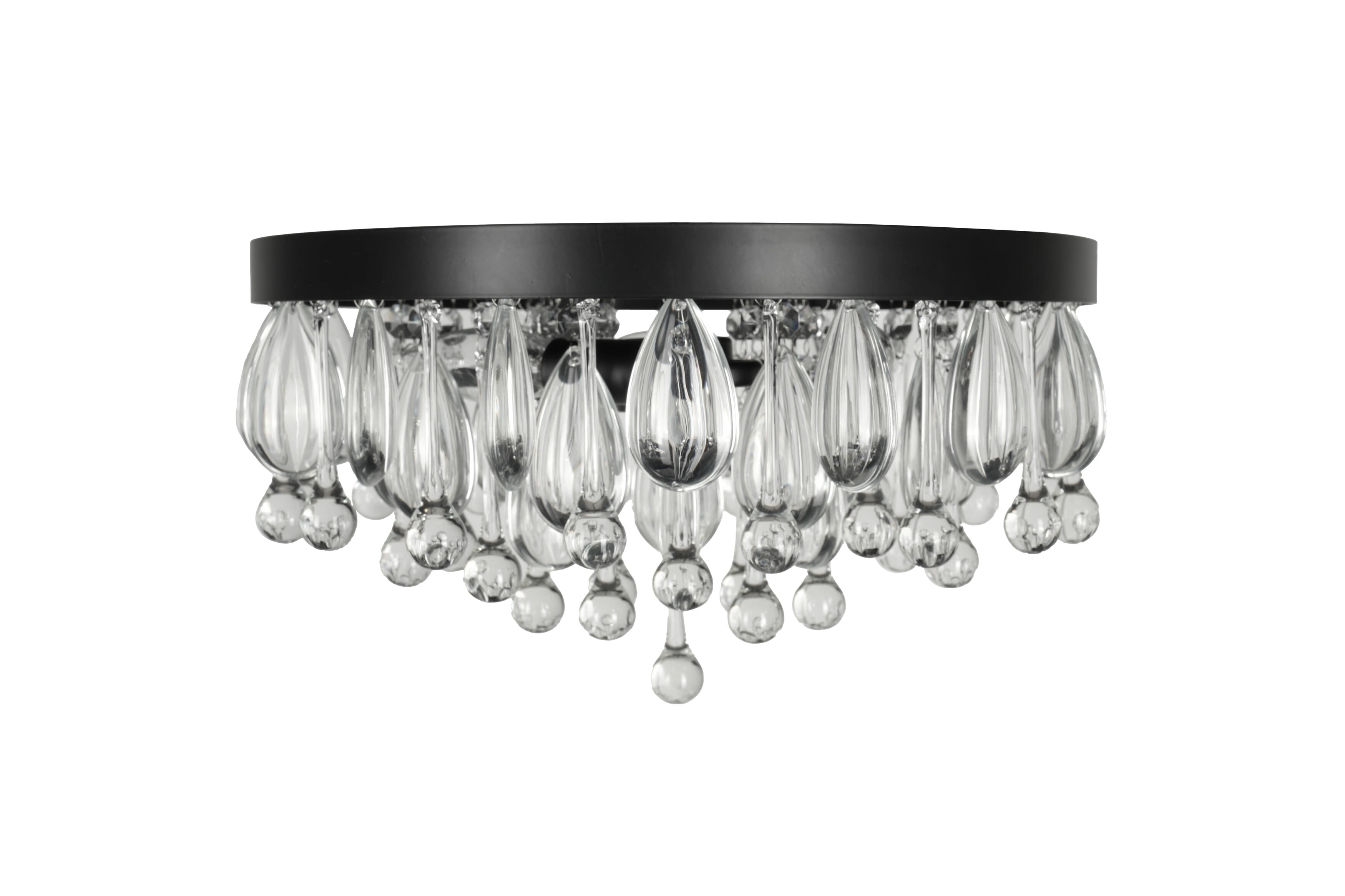 Kenroy Home Cascade 13'' Flush Mount Ceiling Light Fixture with Tiered Rows of Cascading Glass Crystal Beads for Entryway, Living Room, Dining Room, or Bedroom, Black