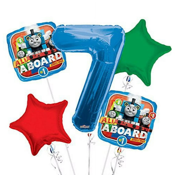 Thomas the Tank Balloon Bouquet 7th Birthday 5 pcs - Party Supplies