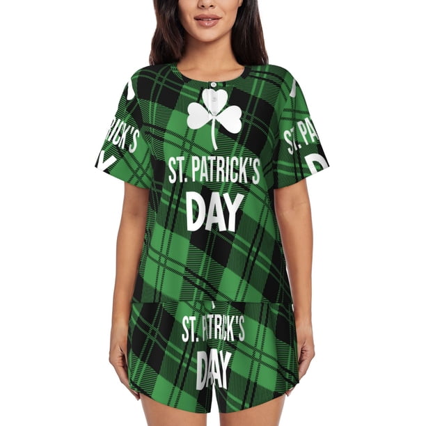 Balery St Patrick's day Conjunto de Pijama para Mujer con Estampado, Dos Piezas de Manga Corta y Shorts, Ropa de Dormir Suave con Cuello Redondo y Bolsillos-Medium