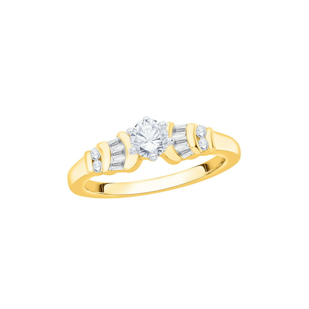 KATARINA Round and Baguette Cut Diamond Engagement Ring in 10K Yellow Gold  (3/4 cttw, I-J, I1-I2) (Size-8.5)