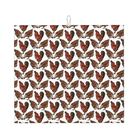 

Pofeuu A Rooster With Chickens Print Ultra Water Absorbent Microfiber Dish Drying Mat Drying Mat for Kitchen Kitchen Counter Accessories