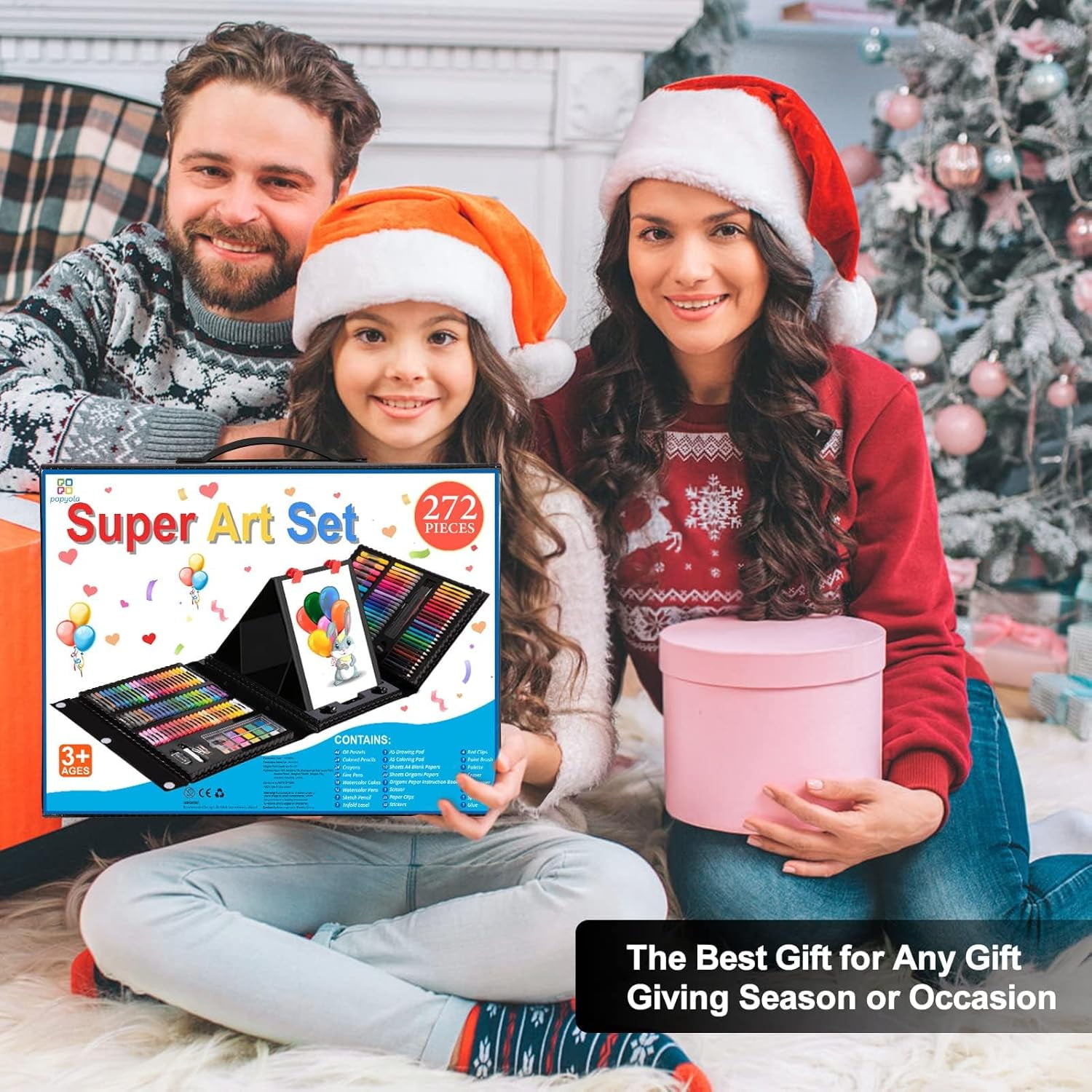 Art Supplies, 272 Pack Art Set Drawing Kit  Artist, Deluxe Gift Art Box with Trifold Easel (Black)