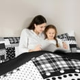 thumbnail image 4 of Manfei Kawaii Dot Pattern 7pcs Bedding Comforter Set,White Wave Point Queen Bedding Sets,Black Geometric Grid Queen Sheet Sets For Girl,Super Cozy Room Decor Reversible, 4 of 8