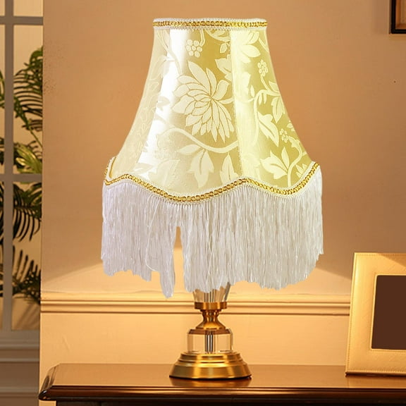 TOOYFUL European Lampshade Fringe Lamp Shade for Floor Light with Beads Tassel Lamp Cover Fabric Lampshade for Dining Room Restaurant Gold