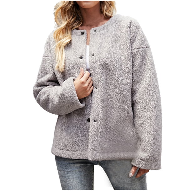 Moda mujer invierno grueso lana de cordero de un solo pecho holgado cálido cárdigan chaqueta abrigo Pompotops qwe16868