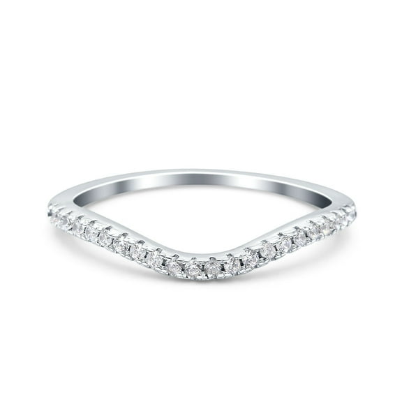 Contour Curved Half Eternity Band Ring Round CZ 925 Sterling Silver Size 4