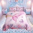 thumbnail image 2 of meiyoeat Watercolor Pink Mermaid Tail Ocean King Size Comforter Sets for Girls, Jellyfish Coral Fairy Marine Comforters King Size, Pink, Pink Reversible, 3 Pieces, 1 Comforter and 2 Pillowcases, 2 of 6