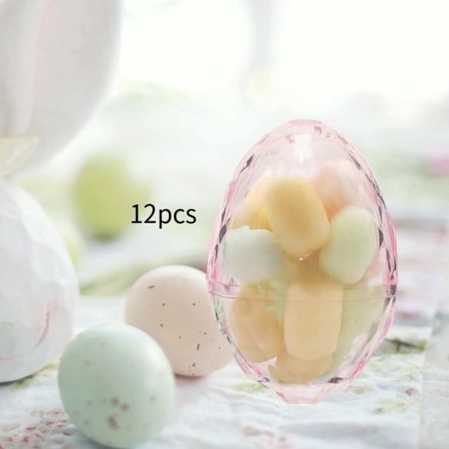 12 huevos transparentes rellenables para Pascua, juegos, decoraciones para el hogar, cestas para rellenar, cajas de dulces para s en el rosa claro