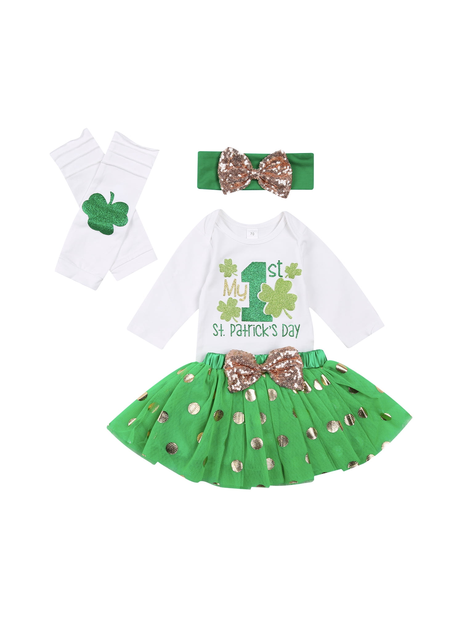 Patrick's Day Baby Girl 4PCS Outfit Romper Tutu Skirt Legging Warmers My 1st St