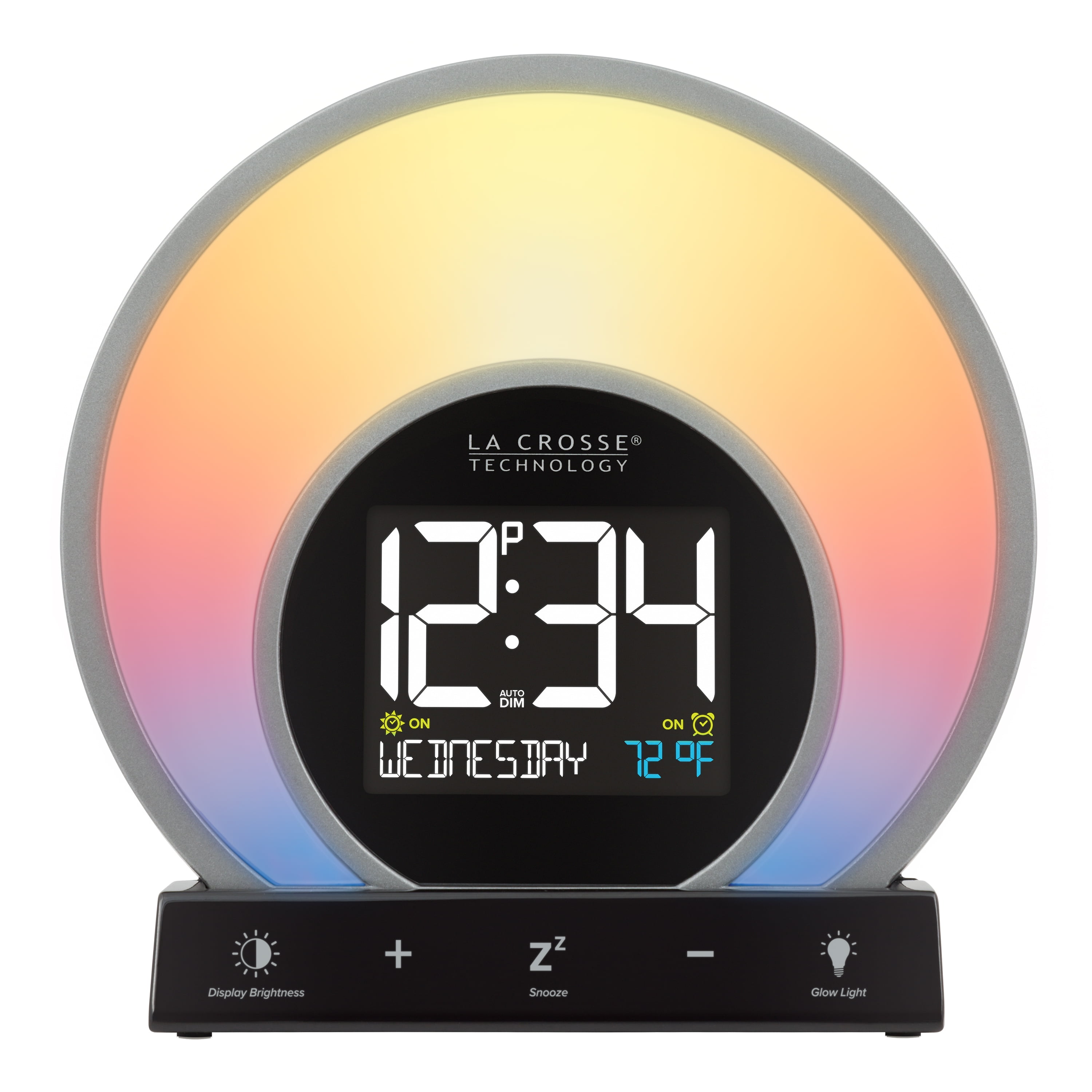 La Crosse Technology Soluna-S Light Sunrise Black LCD Wake-Up Alarm Clock with Temp. and USB Port, W74146-Int