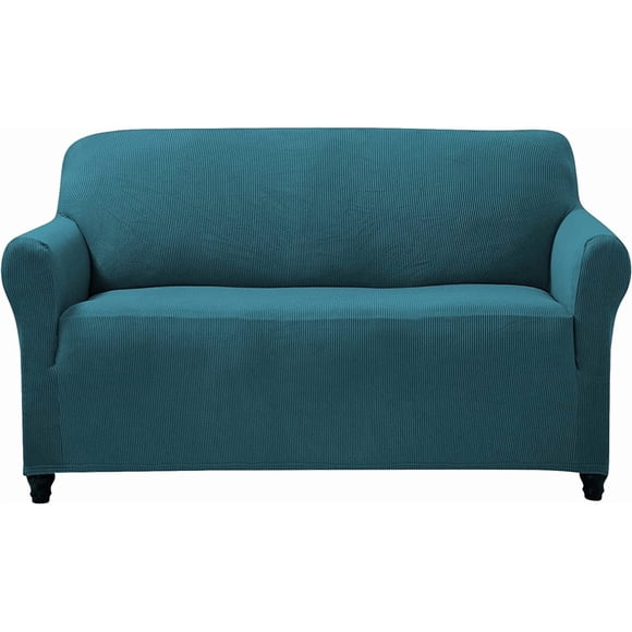 Stretch Sofa Covers Slipcovers 2 Seater - Spandex Jacquard Fabric Couch Sofa Cover with Elastic Bottom - Furniture Protectors - (Loveseat 57-70 Inches Wide, Stripe Teal)