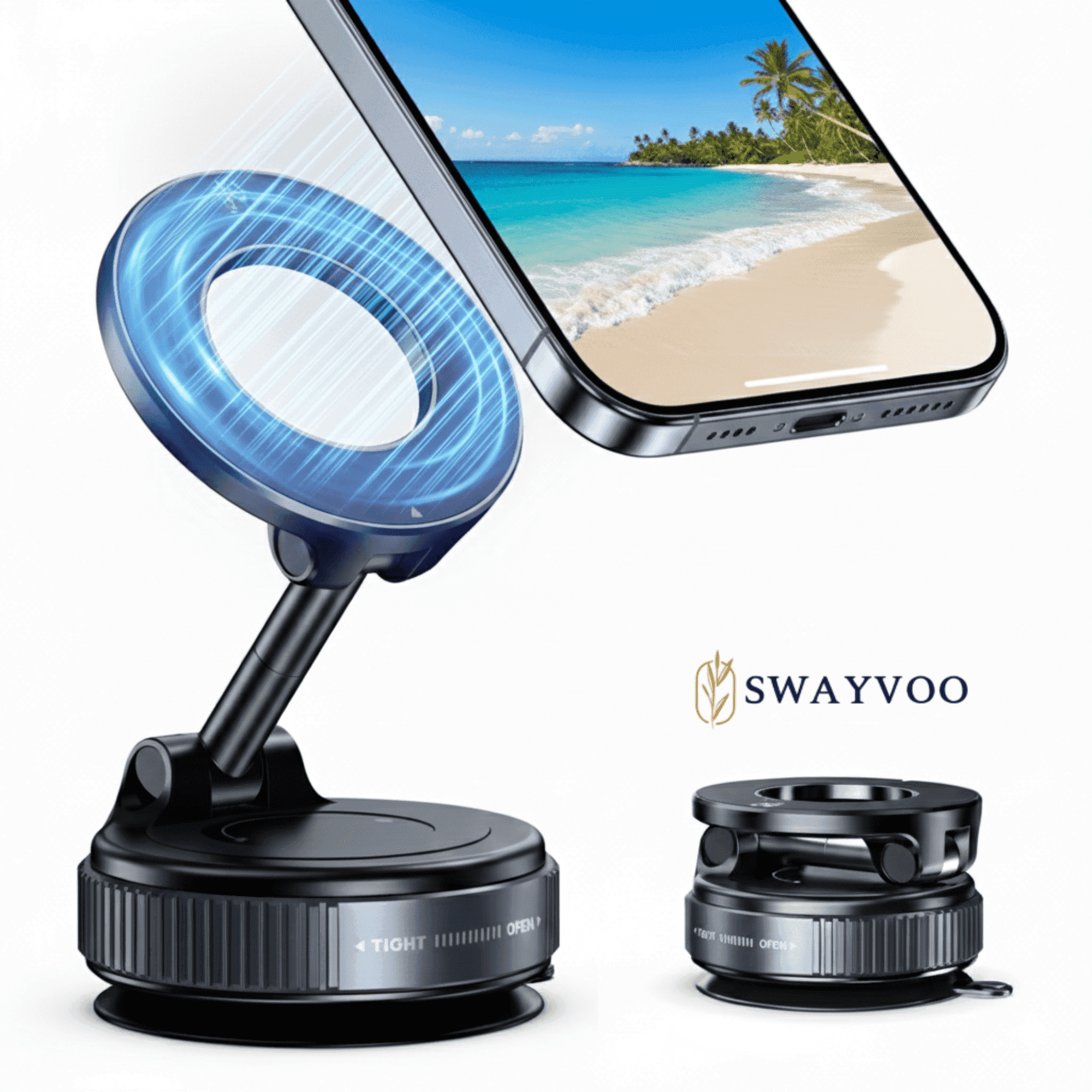 Swayvoo Phone Stand for Desk, Foldable Magnetic Cell Phone Stand 360° Adjustable Alloy Phone Holder for iPhone 17 16 15 14 13 12, Samsung Galaxy, All Smartphones & Tablets