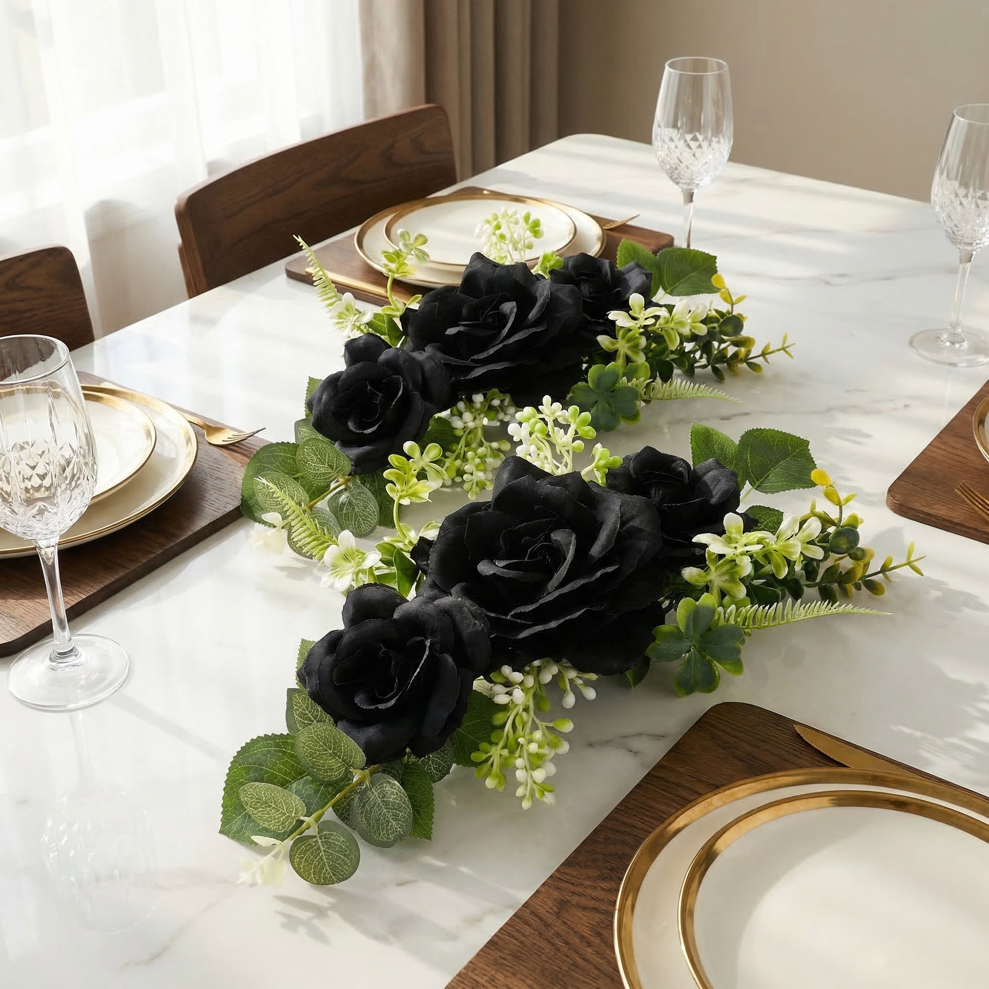 Unique Bargains 4Pcs Artificial Rose Bouquets Silk Flowers Black 13 in