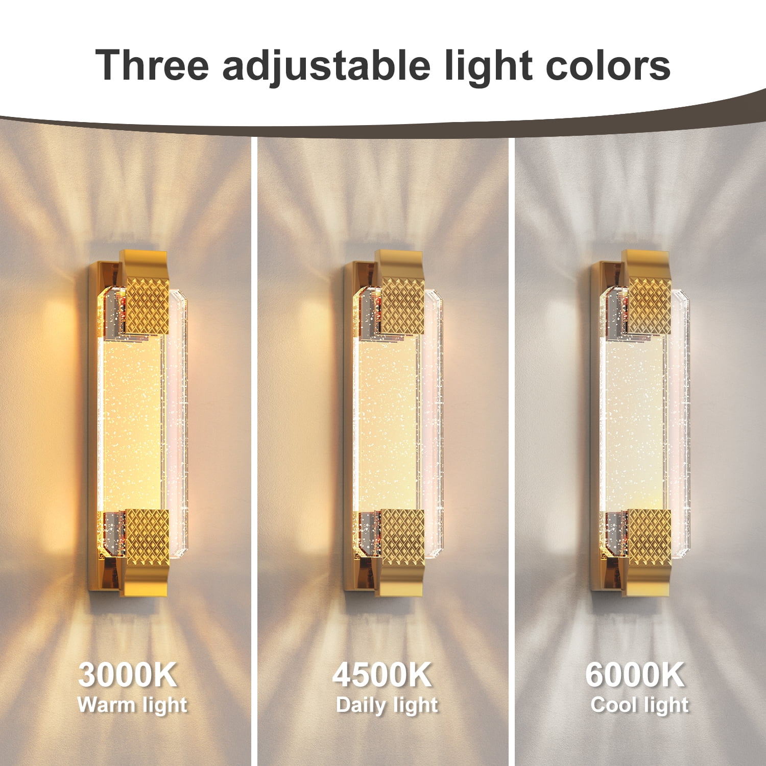 YANSUN 15.2 in Gold Wall Sconce with Bubble Glass Tube, 3 CCT Modern LED Integrated Light for Entryway, Bedroom, Hallway