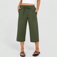 thumbnail image 4 of Petite Capris for Women with Pockets Summer Casual Loose Drawstring Elastic High Waist Straight 2026 Lounge Beach Cropped Trousers Army Green 2XL, 4 of 7