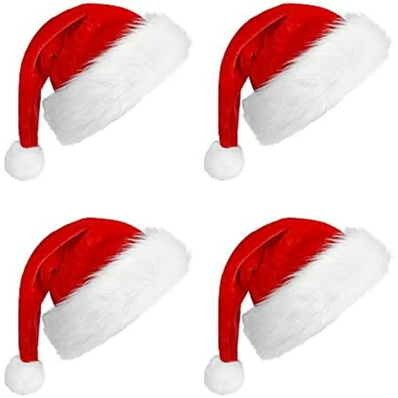 4PCS Christmas Hats for Adults, Unisex Santa Hats Velvet & Comfort Liner Thicken Classic Fluffy Plush Christmas Santa Hat for New Year Party Decorations and Supplies
