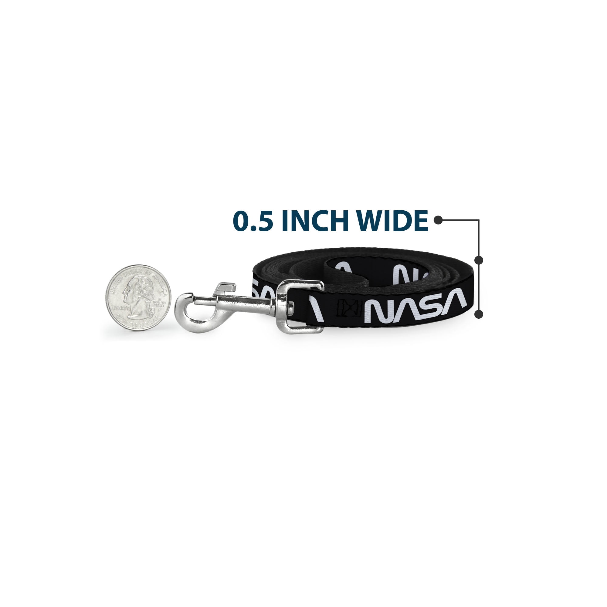 Buckle-Down Pet Leash, Dog Leash, NASA Text Black White, 6 Feet Long 1.0 Inch Wide