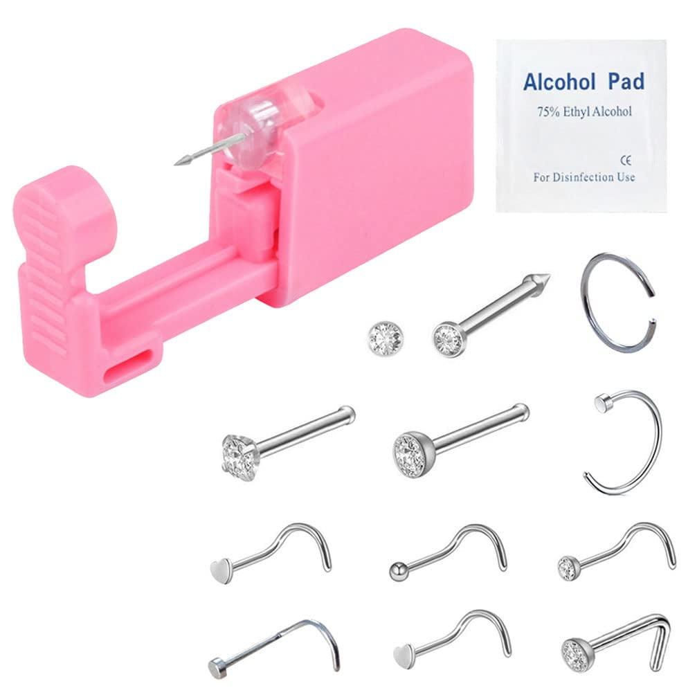 Silver White Disposable Sterile Safety Nose Piercing Gun Tool 10 Pcs