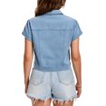 thumbnail image 3 of INSPIRE CHIC Women's Denim Jacket Cap Sleeve Cropped Button Down with Pockets Classic Jean Jackets L Light Blue, 3 of 6