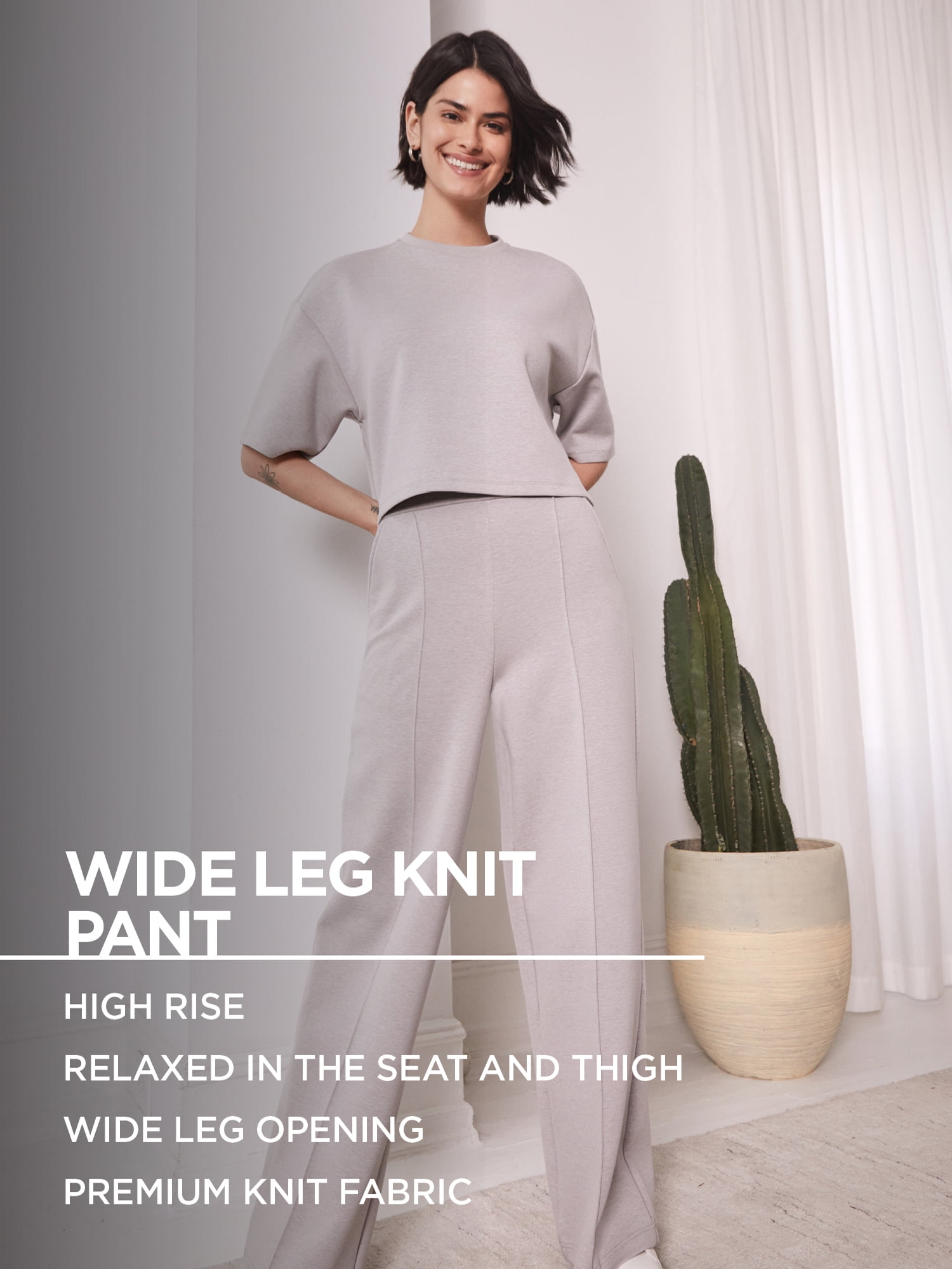 Waitfairy Womens Solid Rib Knit Wide Leg Pants Elastic Waist Flowy Sweater  Pants Beige XSS at Amazon Womens Clothing store