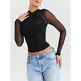 thumbnail image 6 of Lamuusaa Women Short Shirt, Long Sleeves  Tulle  Pleated Casual Party Street Summer Short Tops, 6 of 8