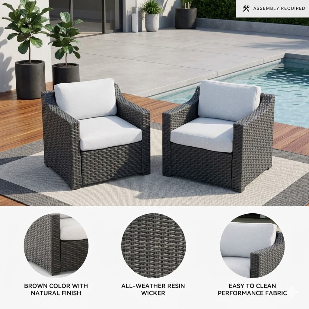 Howcool Outdoor Sectional Sofa, Patio Conversation Set, Outdoor Furniture with Two Single Chairs, Wicker Rattan All-Weather Seating Set for Garden Backyard Porch Balcony,Black